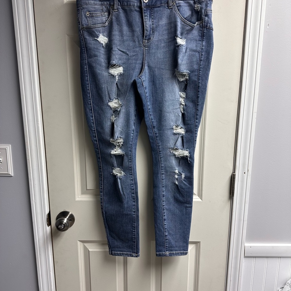 Torrid Distressed Skinny Jeans in Blue